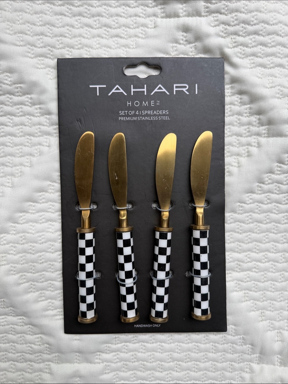 Tahari Home Black & White Checkerboard Butter Spreaders - Set of 4 - Picture 2 of 6